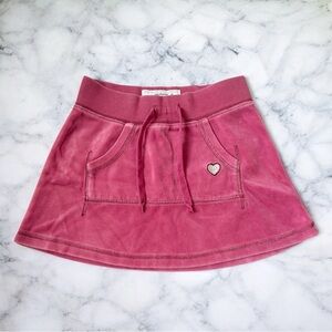 GAP Skirt Girls 6 / 7 Pink Velour Y2K Embroidered w/ Drawstring, Kangaroo Pocket